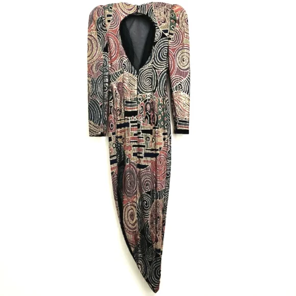 Vintage Cache Metalic Asymmetrical Illusion Plunge Neck Metalic Beaded Maxidress - Picture 9 of 16